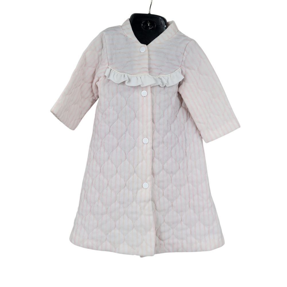 Kandlesticks Vintage Quilted Pink Robe House Coat Pink Stripes with Ruffle